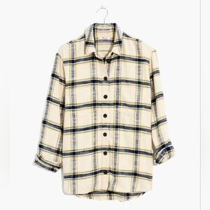 Madewell Oversized Ex-boyfriend Flannel Shirt Caney Plaid Navy Green Yellow XL